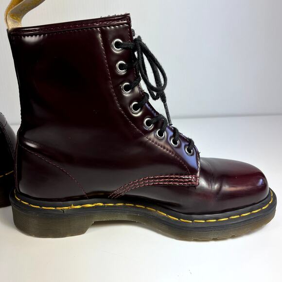 Dr. Martens Size 8 1460 Cherry Red Lace Up Combat Boots Vegan Patent Leather - Picture 6 of 14